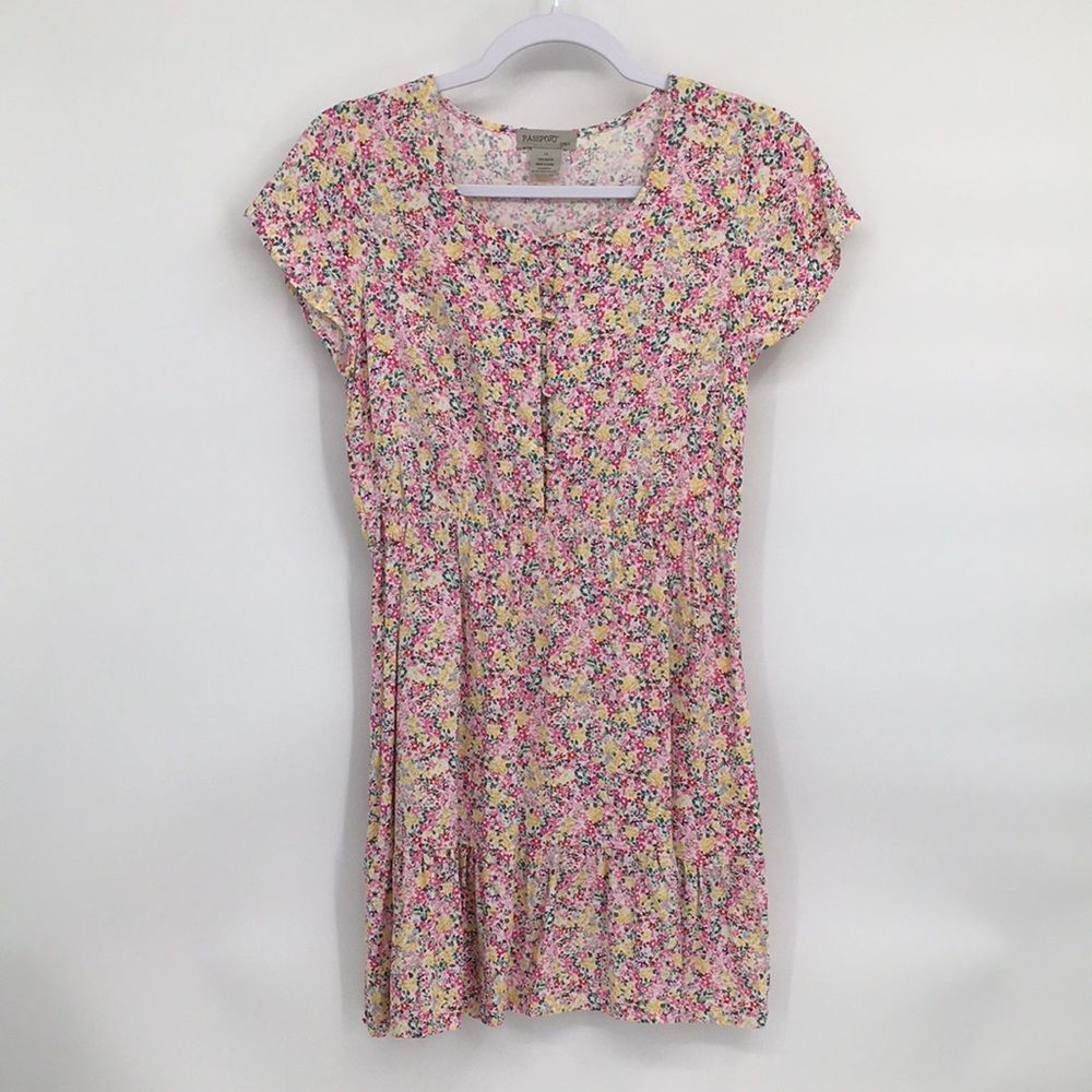 Passport Girls Pink Yellow Green Button Up Elastic Waist Sundress 14